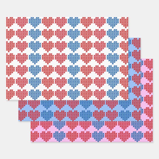 Cross Stitch Hearts Collection Wrapping Paper Sheets (Set)