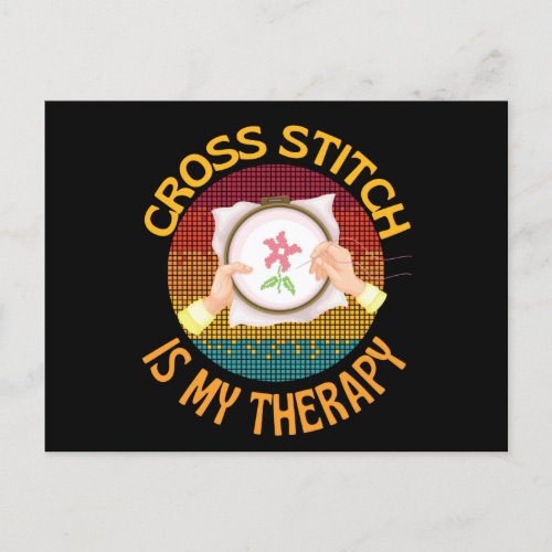 Cross Stitch Is My Therapy Knitting Postcard