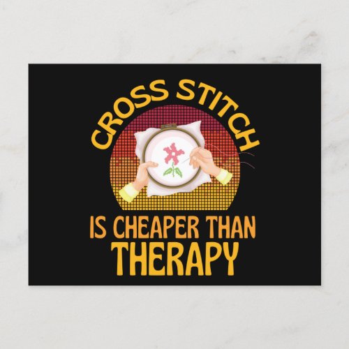 Cross Stitch Is My Therapy Knitting Postcard