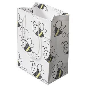 Cross Stitch Pattern Print Cute Bee Baby Shower Medium Gift Bag