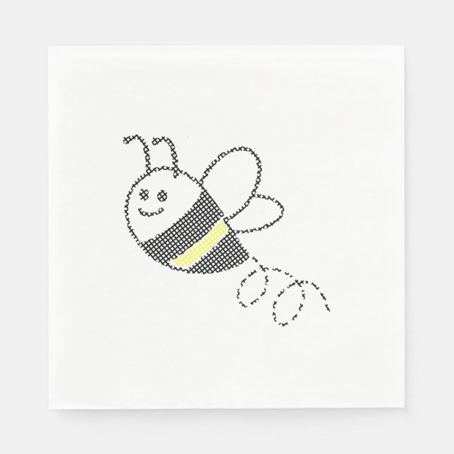 Cross Stitch Pattern Print Cute Bee Baby Shower Napkins (Front)