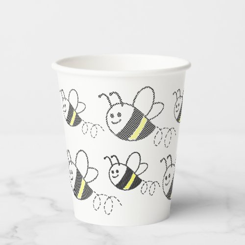 Cross Stitch Pattern Print Cute Bee Baby Shower Paper Cups