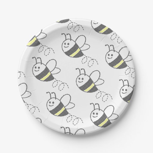 Cross Stitch Pattern Print Cute Bee Baby Shower Paper Plates