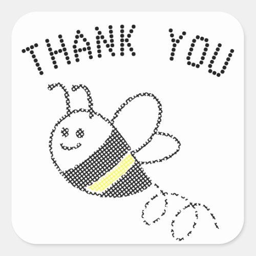 Cross Stitch Pattern Print Cute Bee Baby Shower Square Sticker