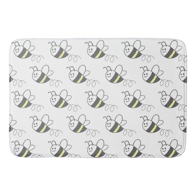 Cross Stitch Pattern Print Cute Bee  Bath Mat (Front)
