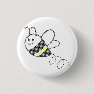 Cross Stitch Pattern Print Cute Bee  Button