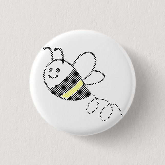 Cross Stitch Pattern Print Cute Bee  Button (Front)