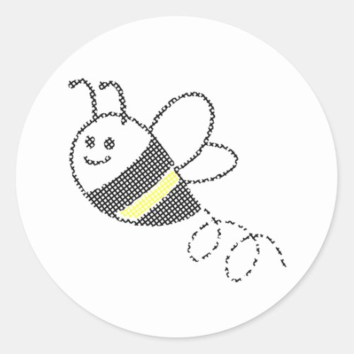 Cross Stitch Pattern Print Cute Bee  Classic Round Sticker