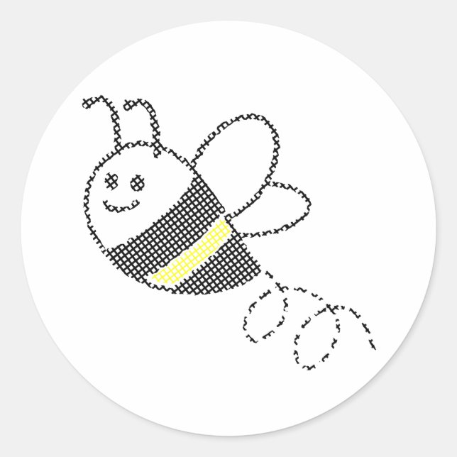 Cross Stitch Pattern Print Cute Bee  Classic Round Sticker (Front)