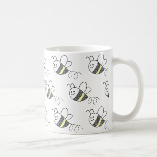 Cross Stitch Pattern Print Cute Bee  Coffee Mug