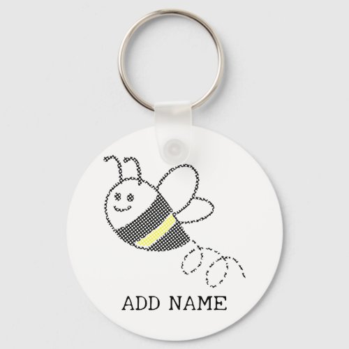 Cross Stitch Pattern Print Cute Bee  Keychain