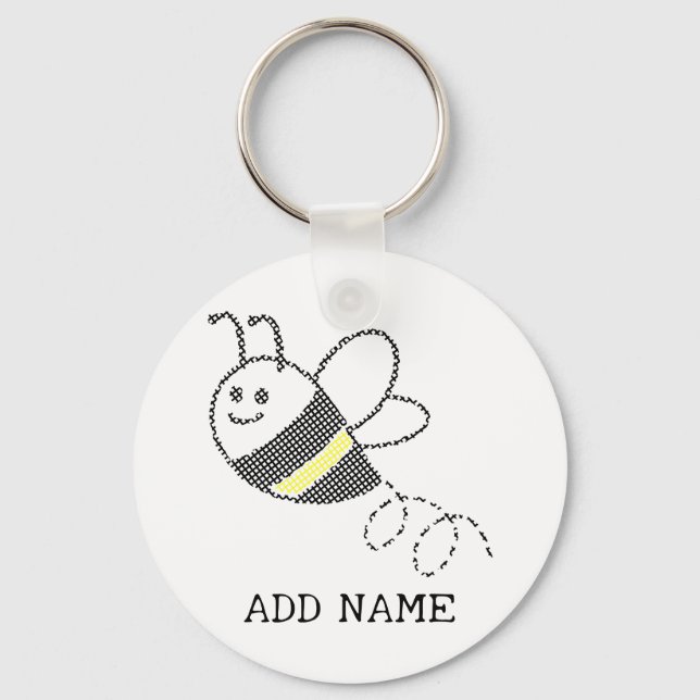 Cross Stitch Pattern Print Cute Bee  Keychain (Front)
