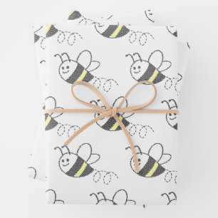 Cross Stitch Pattern Print Cute Bee Wrapping Paper Sheets