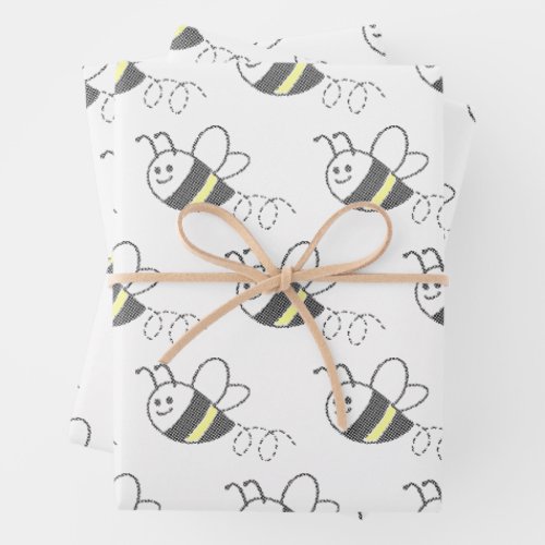 Cross Stitch Pattern Print Cute Bee  Wrapping Paper Sheets