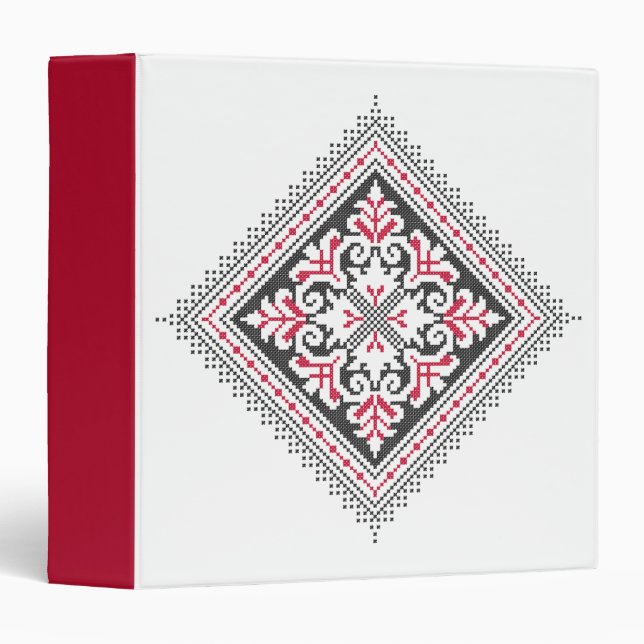 Cross-stitch pattern. Red and black ethnic decor 3 Ring Binder (Front/Spine)