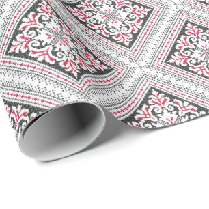 Cross-stitch pattern. Red and black ethnic decor Wrapping Paper