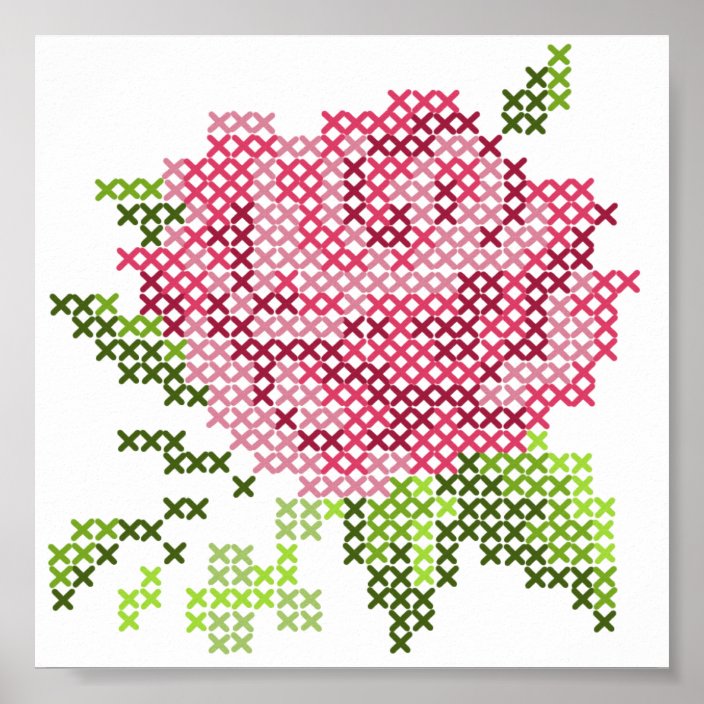 Cross Stitch Rose Poster | Zazzle