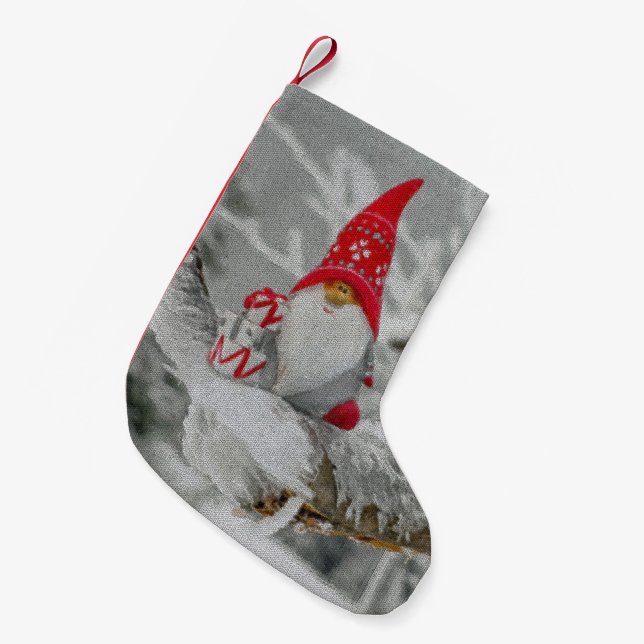 Cross Stitch Santa Gnome Small Christmas Stocking (Front (Hanging))
