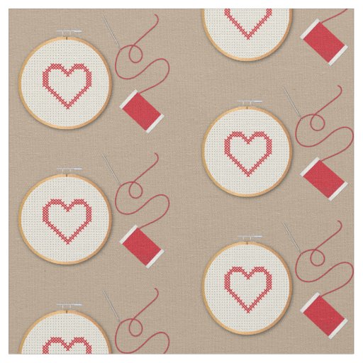 Cross Stitch Sewing Heart Fabric