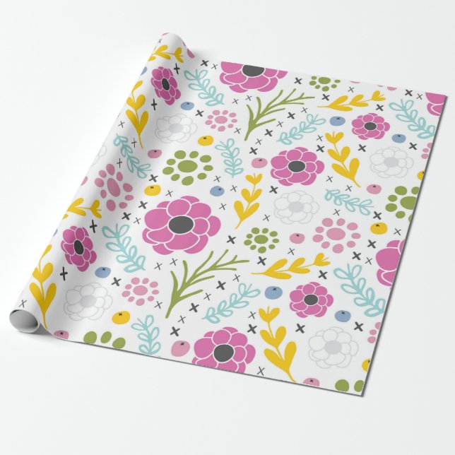 Cross-Stitch Spring Flower Wrapping Paper (Unrolled)