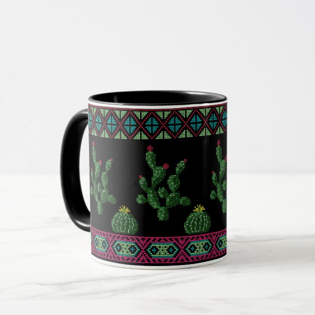 Cross stitch tribal embroidery cross-stitch mexica mug (Front Left)