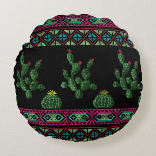 Cross stitch tribal embroidery cross-stitch mexica round pillow