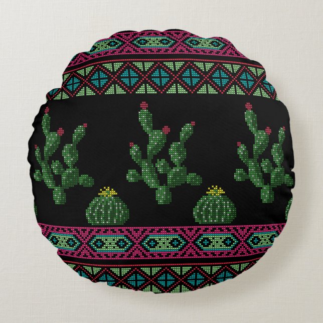 Cross stitch tribal embroidery cross-stitch mexica round pillow (Front)