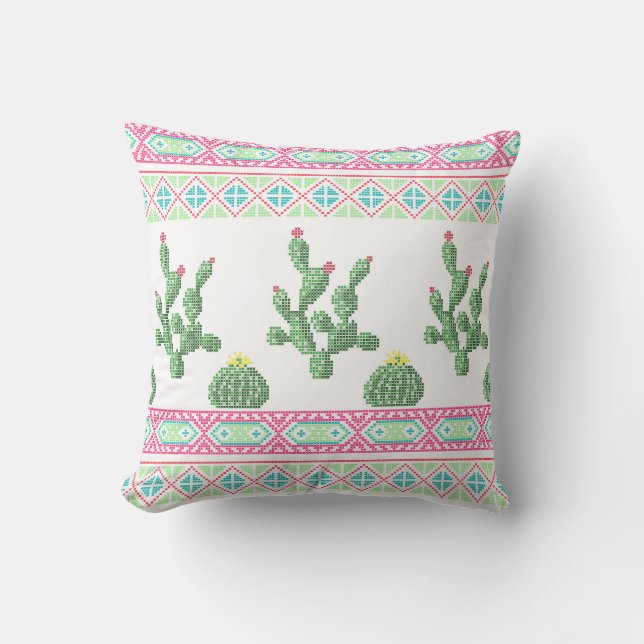 Cross stitch tribal embroidery cross-stitch mexica throw pillow (Front)