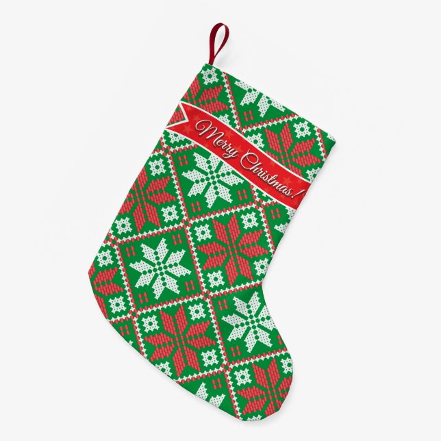 Cross-stitch XMAS design Small Christmas Stocking (Front (Hanging))