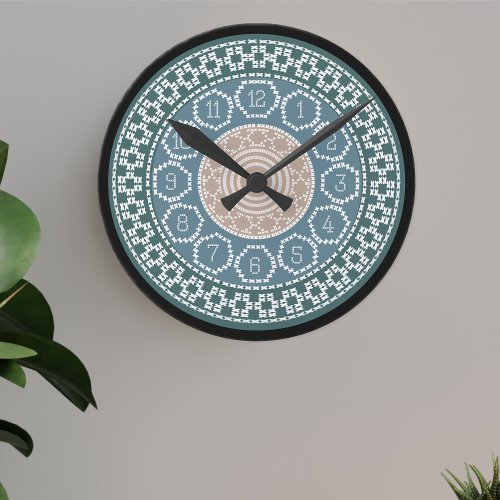 Cross Stitched Scandinavian Nordic Knit Wall Clock