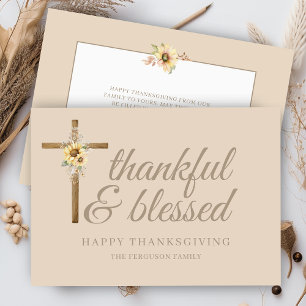 Cross Sunflower Chic Thankful Blessed Thanksgiving Holiday Card