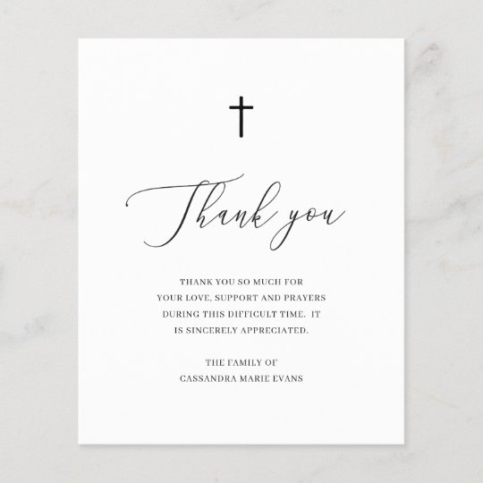 Cross Sympathy Funeral Budget Thank You Card | Zazzle.com