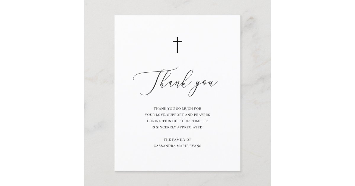 Cross Sympathy Funeral Budget Thank You Card | Zazzle