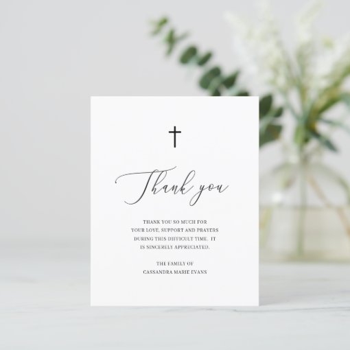 Cross Sympathy Funeral Budget Thank You Card 