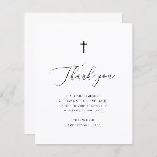 Cross Sympathy Funeral Budget Thank You Card | Zazzle