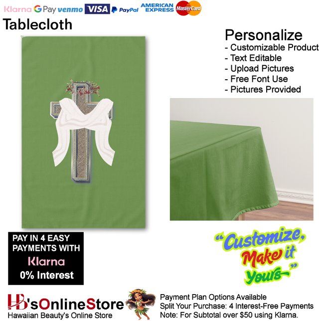 Cross Tablecloth Linen with Green Background (Cross Tablecloth Linen with Green Background.)