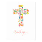 Floral Cross thank you note, christening thank you Postcard | Zazzle.com