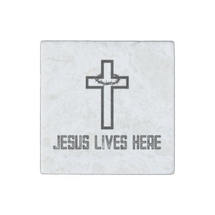 Cross Thorns Jesus Lives Here Stone Magnet