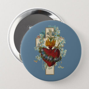 Cross Virgin Mary Immaculate Heart Religious Class Button