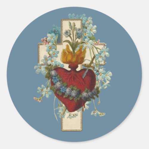 Cross Virgin Mary Immaculate Heart Religious Class Classic Round Sticker