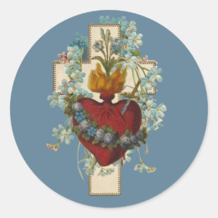 Cross Virgin Mary Immaculate Heart Religious Class Classic Round Sticker