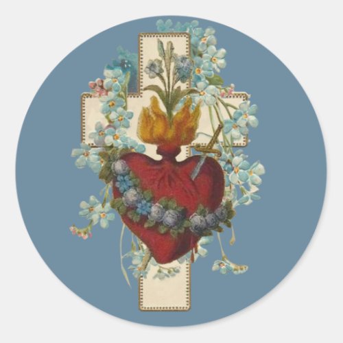 Cross Virgin Mary Immaculate Heart Religious Classic Round Sticker