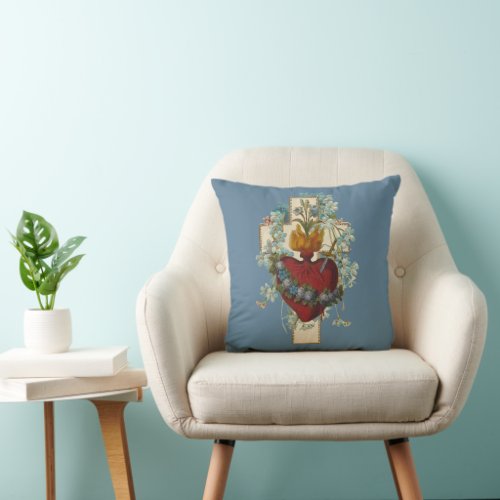 Cross Virgin Mary Immaculate Heart Religious  Coff Throw Pillow