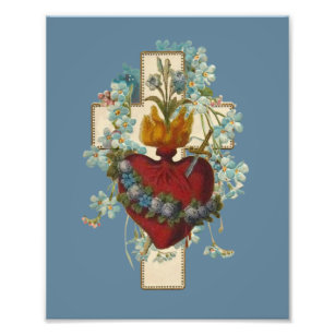 Cross Virgin Mary Immaculate Heart Religious Photo Print
