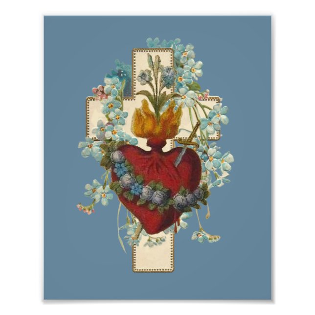 Cross Virgin Mary Immaculate Heart Religious Photo Print (Front)