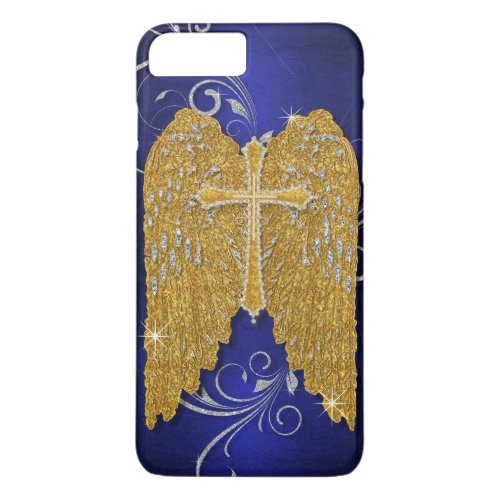 Cross w Glitter Diamond Jewel Look Angel Wings iPhone 8 Plus7 Plus Case