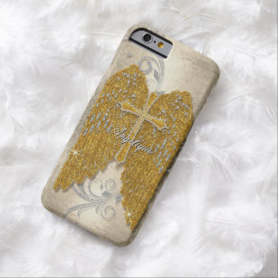 Cross w Glitter Diamond Jewel Look Angel Wings Barely There iPhone 6 Case