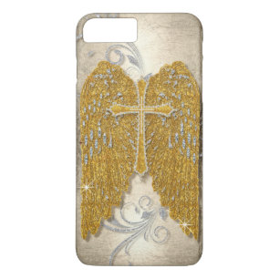 Cross w Glitter Diamond Jewel Look Angel Wings iPhone 8 Plus/7 Plus Case