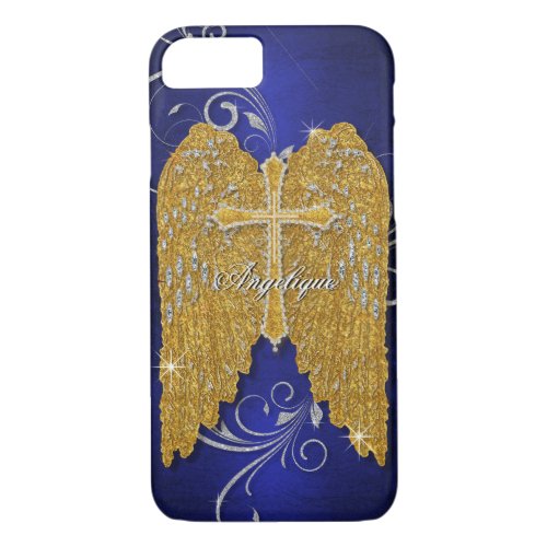 Cross w Glitter Diamond Jewel Look Angel Wings iPhone 87 Case