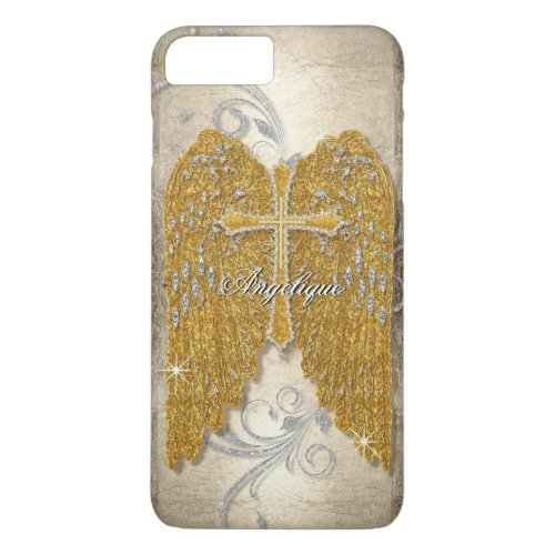 Cross w Glitter Diamond Jewel Look Angel Wings iPhone 8 Plus7 Plus Case